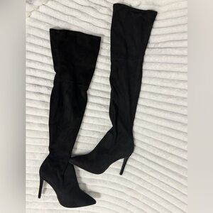 Nordstrom Size 8.5 BP Black Faux Suede Over-the-Knee Boots Pointed Toe NWOB
